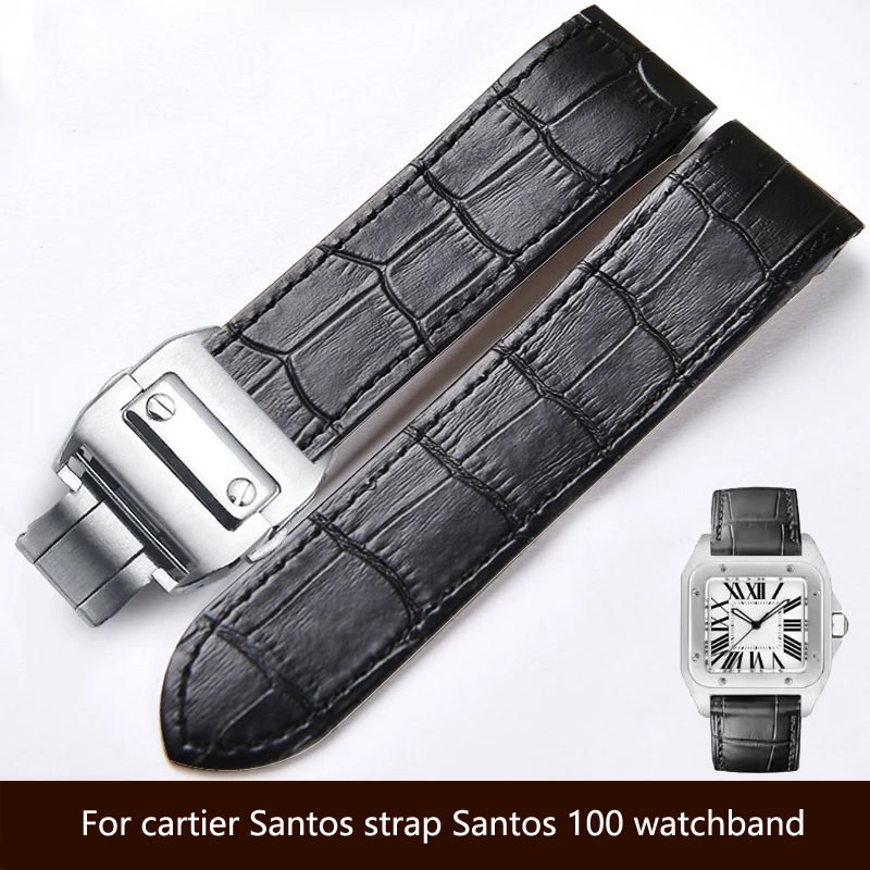 Cartier Watch Tank - 高品質な本革製腕時計バンド。カルティエ サントス用、20mm/23mm。サントス100、男女兼用、折りたたみ式クラスプ付き。