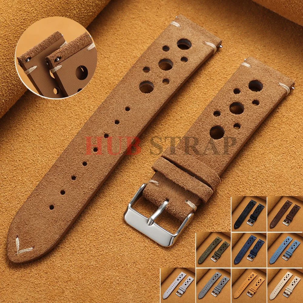 Suede Strap Watch - 素早く着脱できるソフトスエード製ストラップ。18mm、19mm、20mm、21mm、22mmのサイズ。カーフスキンレザー製の腕時計バンド。レディース、メンズ、ブレスレットアクセサリー。