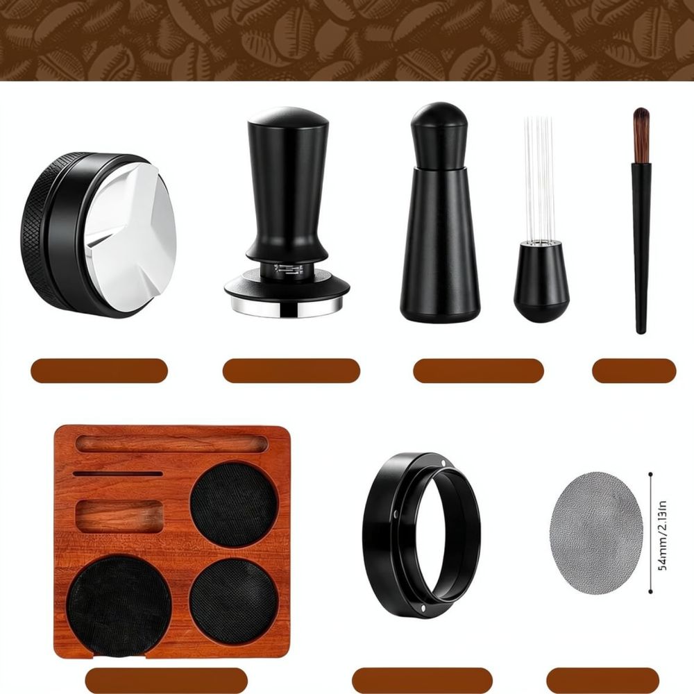 サペリ材のエスプレッソタンパーレシピ7点セット。コーヒーバー - Spring Bar Tool Set のレビューと価格